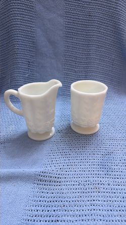Milk Glass Creamer and Cup Set