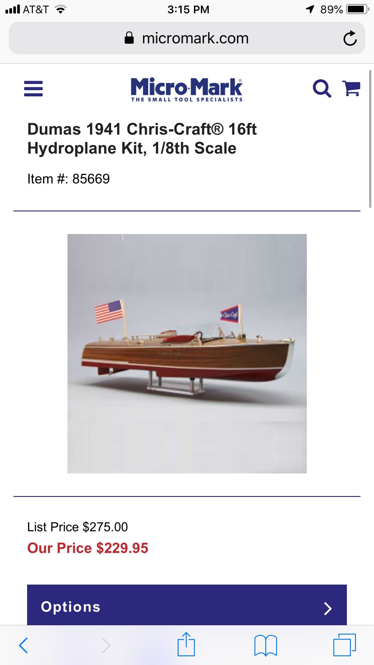 1941 Chris-craft 16’ Hydroplane Model Boat