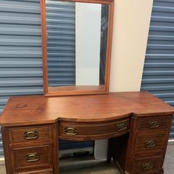 Antique  Solid Oak Teenage  Dresser And Mirror (heavy)