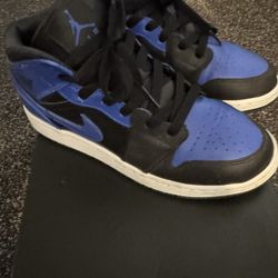 Air Jordan Shoes 1 Mid Size 5y GS Black Blue 