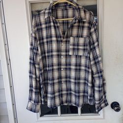 Men's Front Button Long Sleeve Plaid Casual Top Flannel Sz L