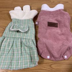 2 Medium Faux Sheep Skin Lined Dog Dress And Coat