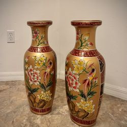 Pair of vintage oriental porcelain tall vases.