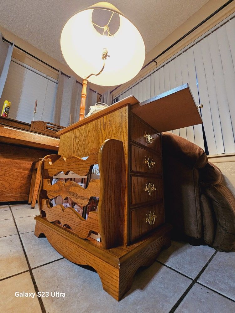 Vintage Table With Built In Lamp
