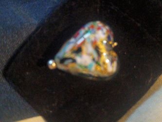 Necklace heart charm hand-painted handcrafted delicate jewelry piece