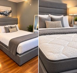 Bedroom Set – Grey Bed Frame, Mattress & Box Spring
