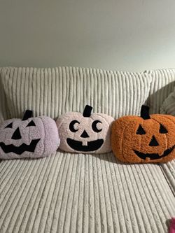 Set of 3 Halloween Pumpkin Throw Pillows
