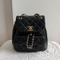 CHANEL Glazed Aged Calfskin Quilted Small Duma Drawstring Backpack Black