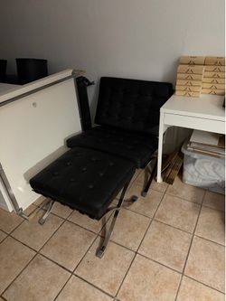 Barcelona Chair and Stool (Real Leather)