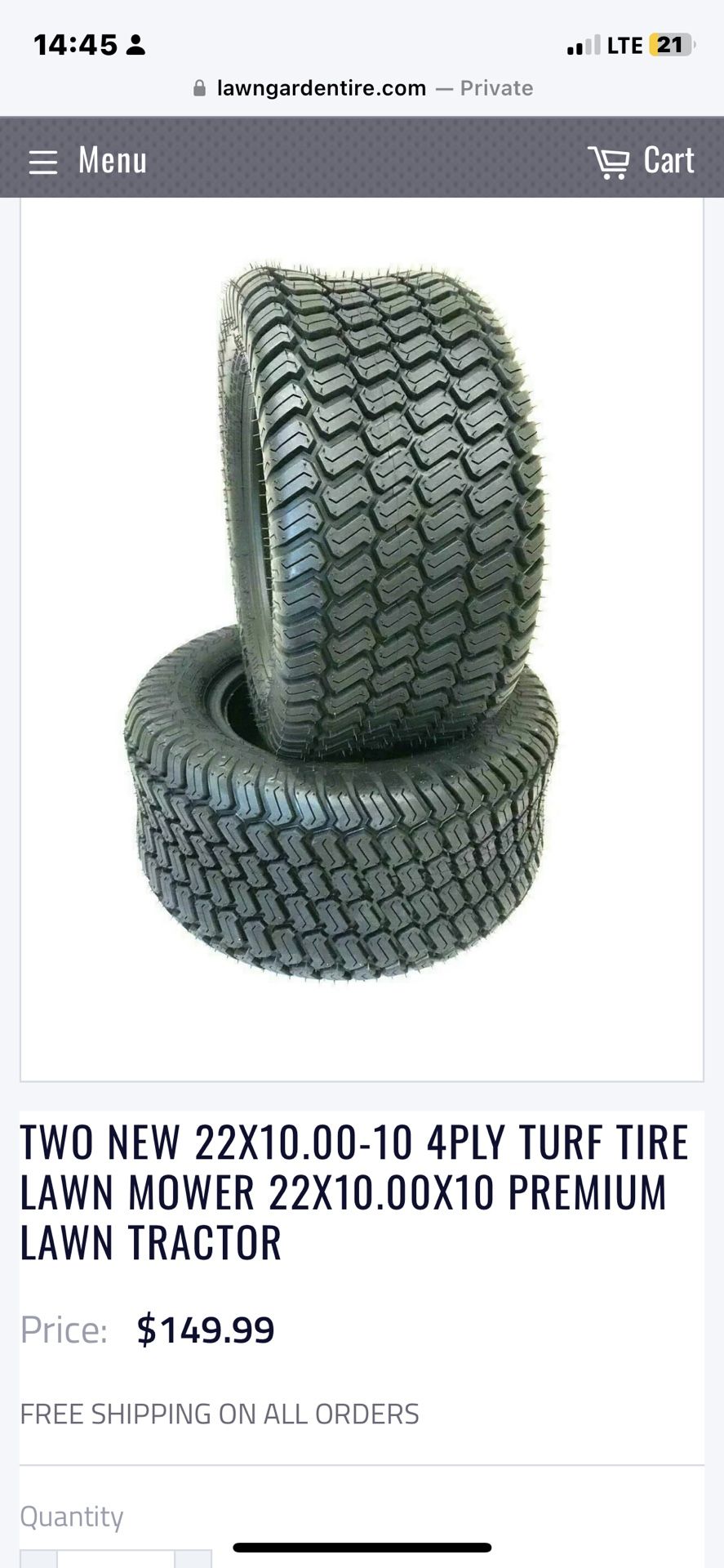 2 Brand New Set Of Lawn And Tractor Tires 25x10.00 10