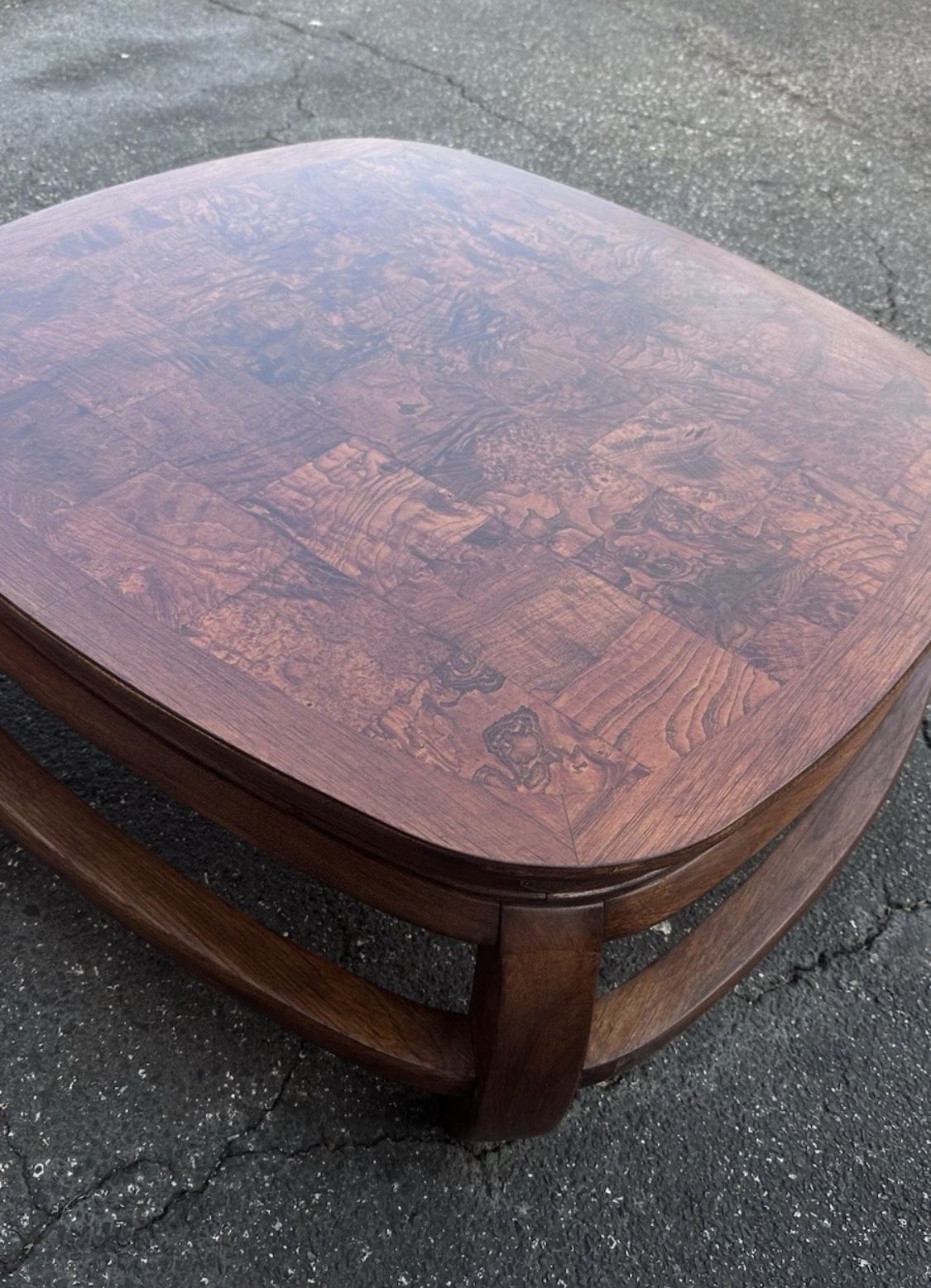 Vtg Gordons Fine Furniture Asian Design Coffee Table Burl Wood Top Curved Legs