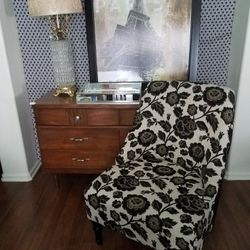 Floral and Black Armchair with Nailhead Trim