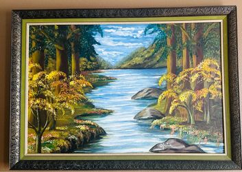 Vintage framed landscape painting