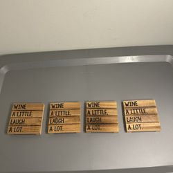 “Wine a Little, Laugh a Lot” Wooden Coaster Set – 4 Pack Rustic Decor