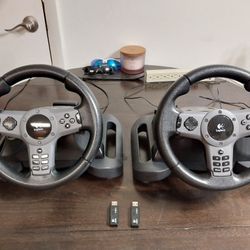 2- Logitech Driving Force Wireless Racing Wheels,(EX5D12),2 -2.5 GHz USB,And 2 Chargers