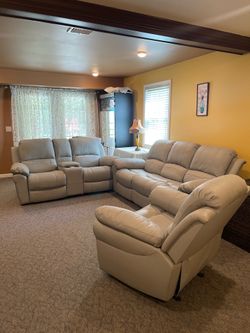 Light Green Reclining Sofa Set – Couch, Loveseat & Recliner