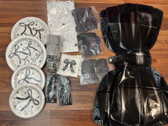 Black bow theme happy birthday decorations supplies.
