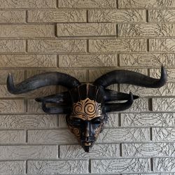 Hand-Carved African Horned Mask - WOODEN WALL ART 