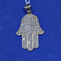 14kt YG Small Hamsa Pendant With Clear Stones. (C-2) ASK FOR RYAN. #10(contact info removed)