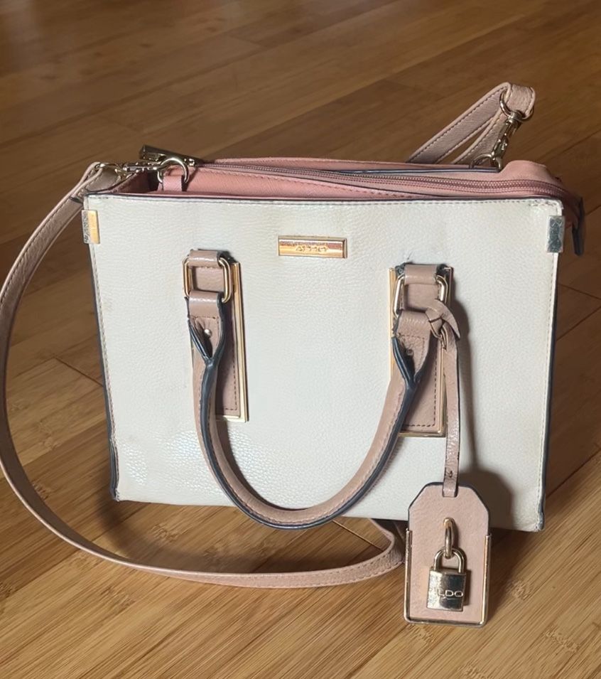 ALDO Structured Satchel Purse – Light Pink & Cream – Gently Used
