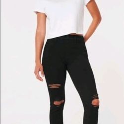 Hollister High Rise Jean Leggings Size 4s w27s Black Distressed NWT