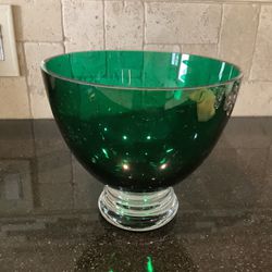  Emerald Green Crystal Glass Bowl Centerpiece Beautiful Minimal Chipp See Photos