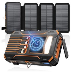 Solar Charger Power Bank - 48000mAh Wireless Portable Charger Built-in 4 Cables and 4 Solar Panels, PD QC 3.0 Fast Charging USB C Battery Pack with Fl