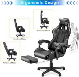 Soontrans Black Gaming Chairs with Footrest,Ergonomic PC Computer Game Chair,Home Office Desk Chair with Headrest and Lumbar Support Office Chair for