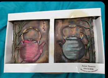2 Asian Teapots 3D Wall Art