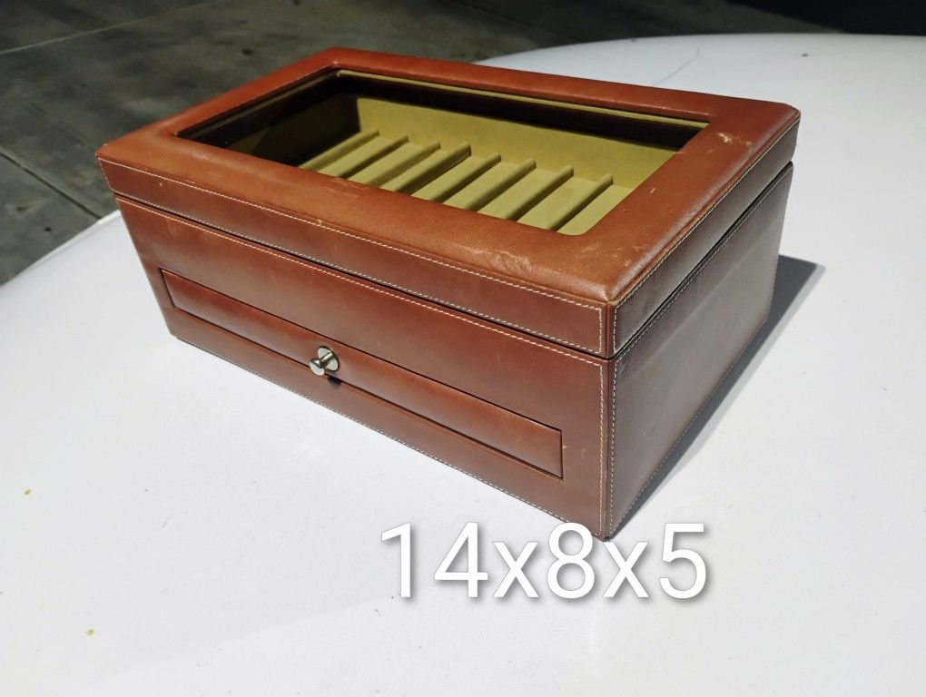 Glass Top Two Tier Leather Watch Display Case