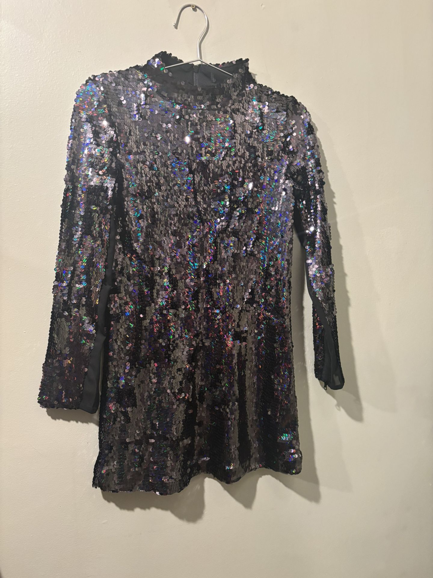 Topshop Sequin Zipper Slip Dress Black