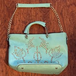 Studded Mint Handbag with Shoulder & Hand Straps