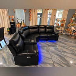 Halloween day modern black reclining sectional sofa with led light