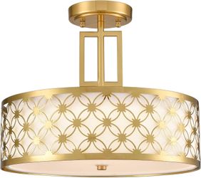 Modern LED Gold Ceiling Light Fixture Dimmable 3000K-6500K Semi-Flush Mount