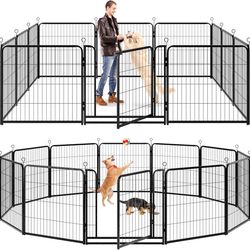 Dog Playpen Outdoor Extra Wide 12 Panels Heavy Duty Dog Fence 32" Height Anti-Rust with Doors Portable for RV Camping Yard, Total 32FT, 79 Sq.ft, Snow