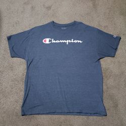 Champion Big Script Logo T-Shirt Men’s XL Charcoal Gray Sleeve C Patch