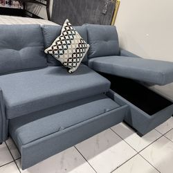 Sleeper Sectional With Storage Chaise 💙 Blue Color 