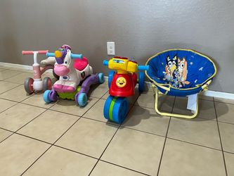 Toddler kids riding toys and chair