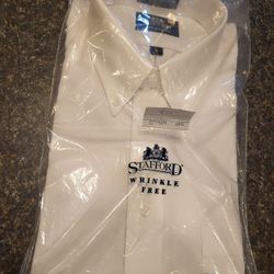 Men 17 neck Stafford white wrinkle-free dress shirts, new in package