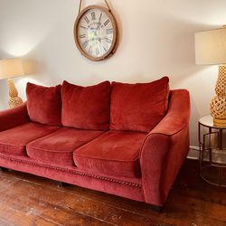 Red Sleeper Sofa With Chair And Storage Ottoman