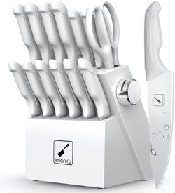 Brand New Kitchen Knife Set, Japanese Knives Set For Kitchen, Stainless Steel Knife Set With Block, Kitchen Gadgets, White, Anti-Slip Handle, Dishwash