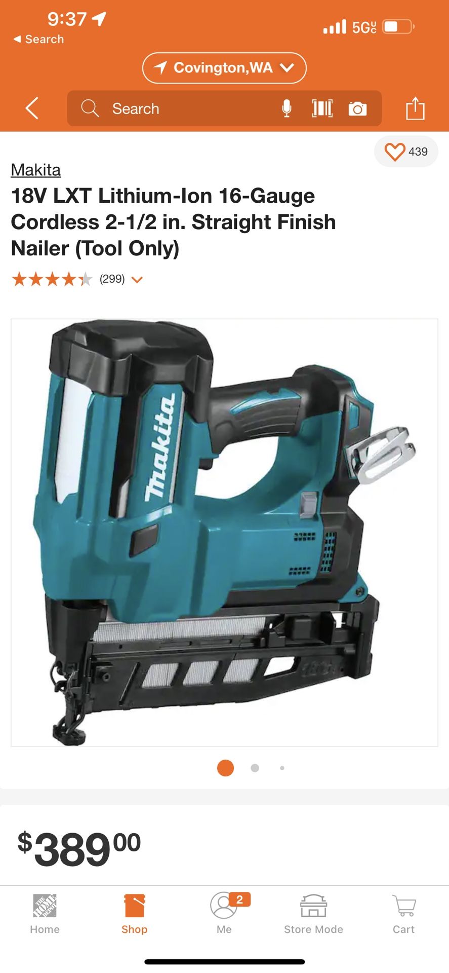 Makita 18V LXT LithiumIon 16Gauge Cordless 21/2 in. Straight Finish