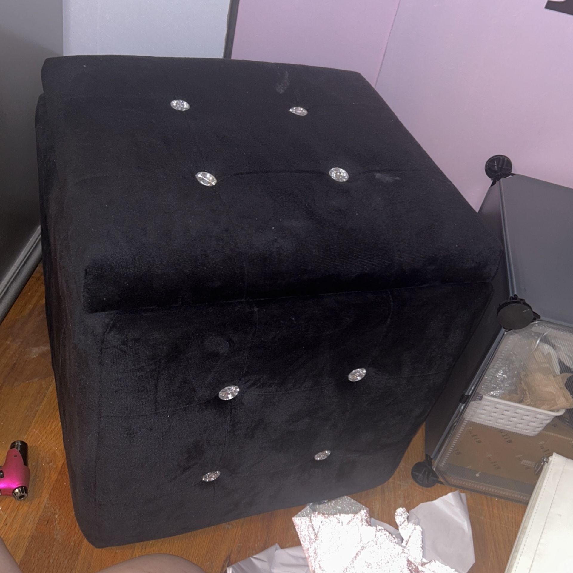 Black Velvet Diamond Storage Ottoman