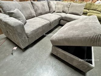 NEW L Shape Sectional and Chaise Set FREE STORAGE OTTOMAN Couch Light Grey color Big Furniture SALE Designer Choice Ashley Style White Beige Black Gra