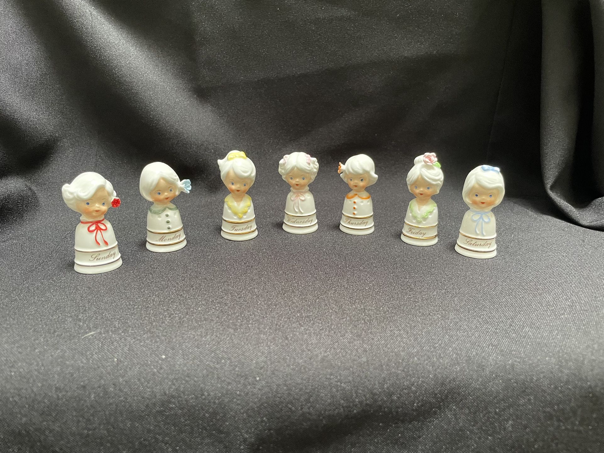 Vintage Enesco “Days Of The Week “ Bone China Thimbles- Very Rare Complete Set Of 7