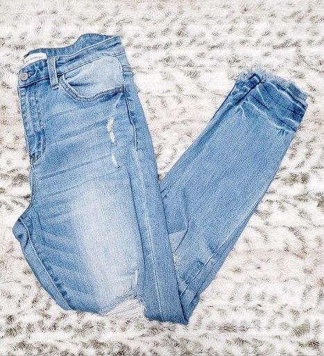 Woman's Flying Monkey High Waist Distressed Skinny Blue Jeans