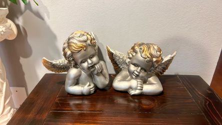 Antique sculpture child Angel statue set of 2
