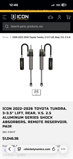 ICON 2.5 Remote Reservoir Rear Shocks for 2022–2026 Toyota Tundra (NEW)
