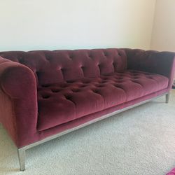 Burgundy restoration hardware living room