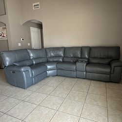 Grey Leather Sectional 3 Power Recliners